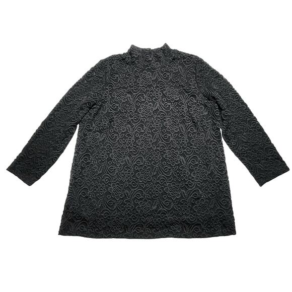 Susan Graver Occasions Black Button Mock Neck Lace Floral 3/4 Sleeve Top Medium - Picture 2 of 8